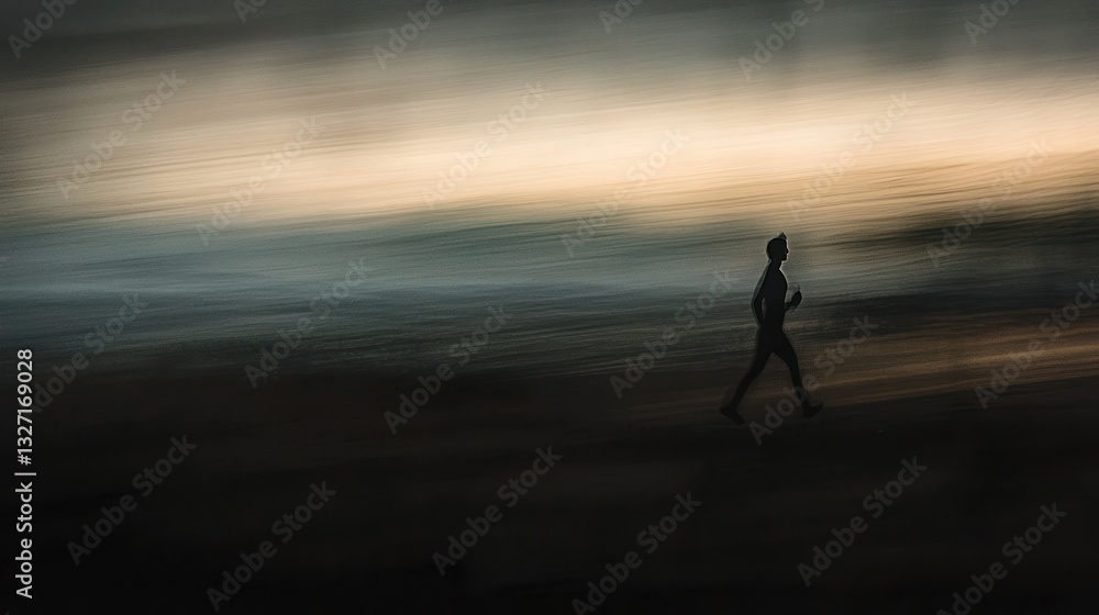 Fototapeta premium Motion Blur: A Runner's Silhouette at Sunset