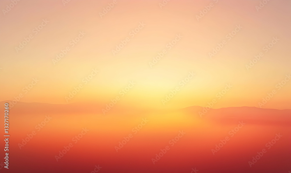 Obraz premium Golden Sky Over Mountains Landscape at Sunset with Hazy Horizon