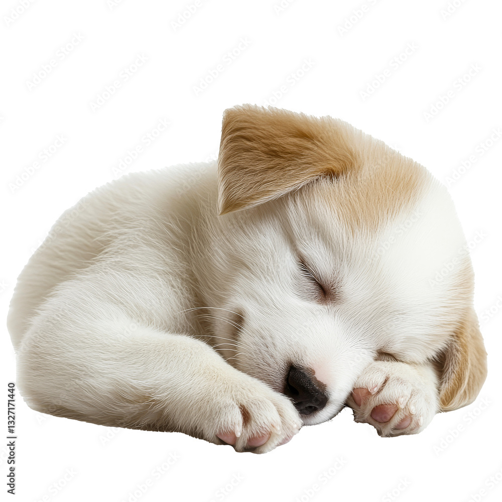 Fototapeta premium Cute puppy sleeping peacefully on transparent background