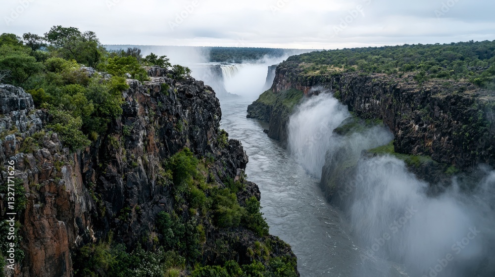 Zambezi river's majestic waterfalls a scenic aerial adventure showcasing nature's rugged beauty and thrills ahead Zambezi river's majestic waterfalls a scenic aerial adventure showcasing nature's rugged beauty and thrills ahead