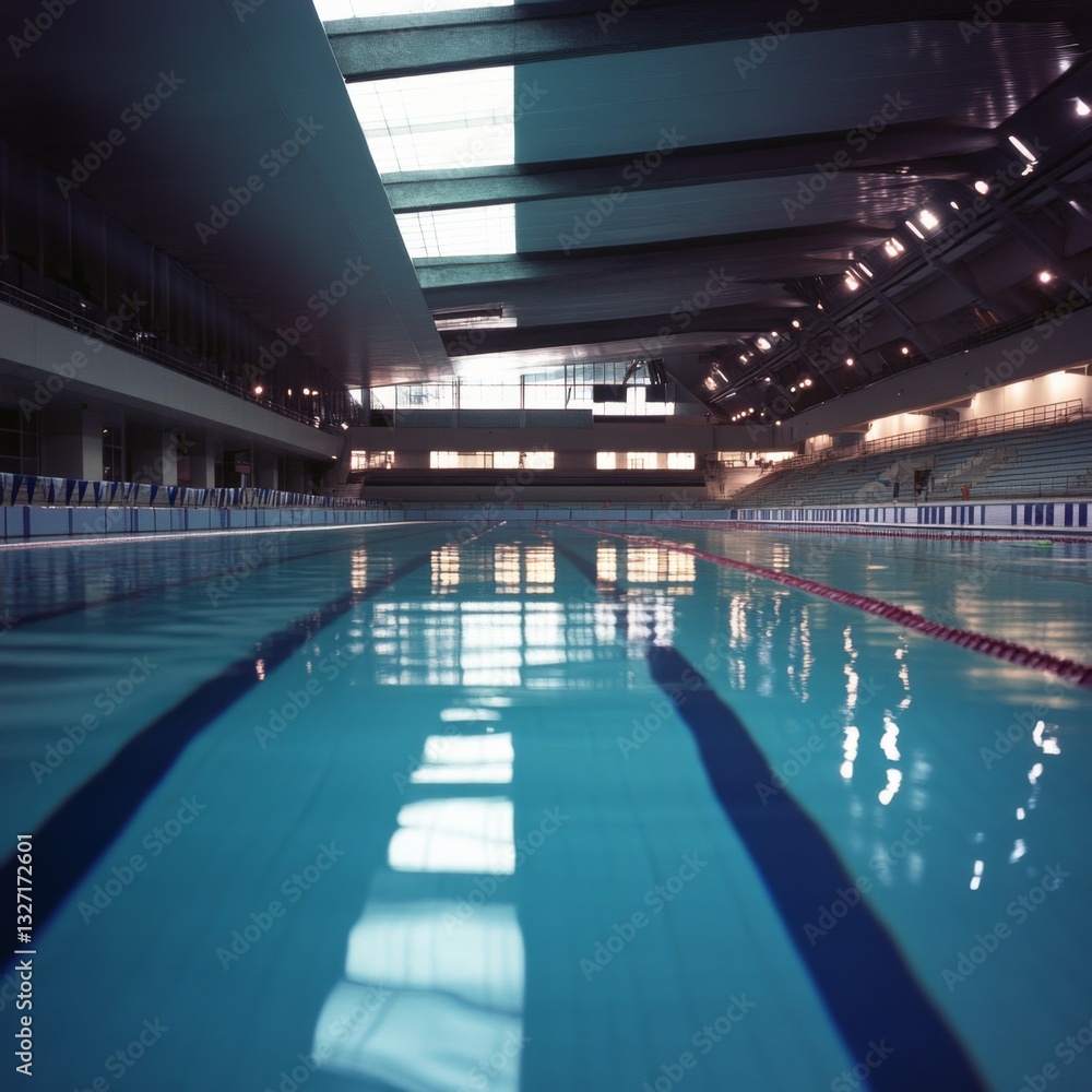 Fototapeta premium Indoor olympic swimming pool with clean blue water and reflection