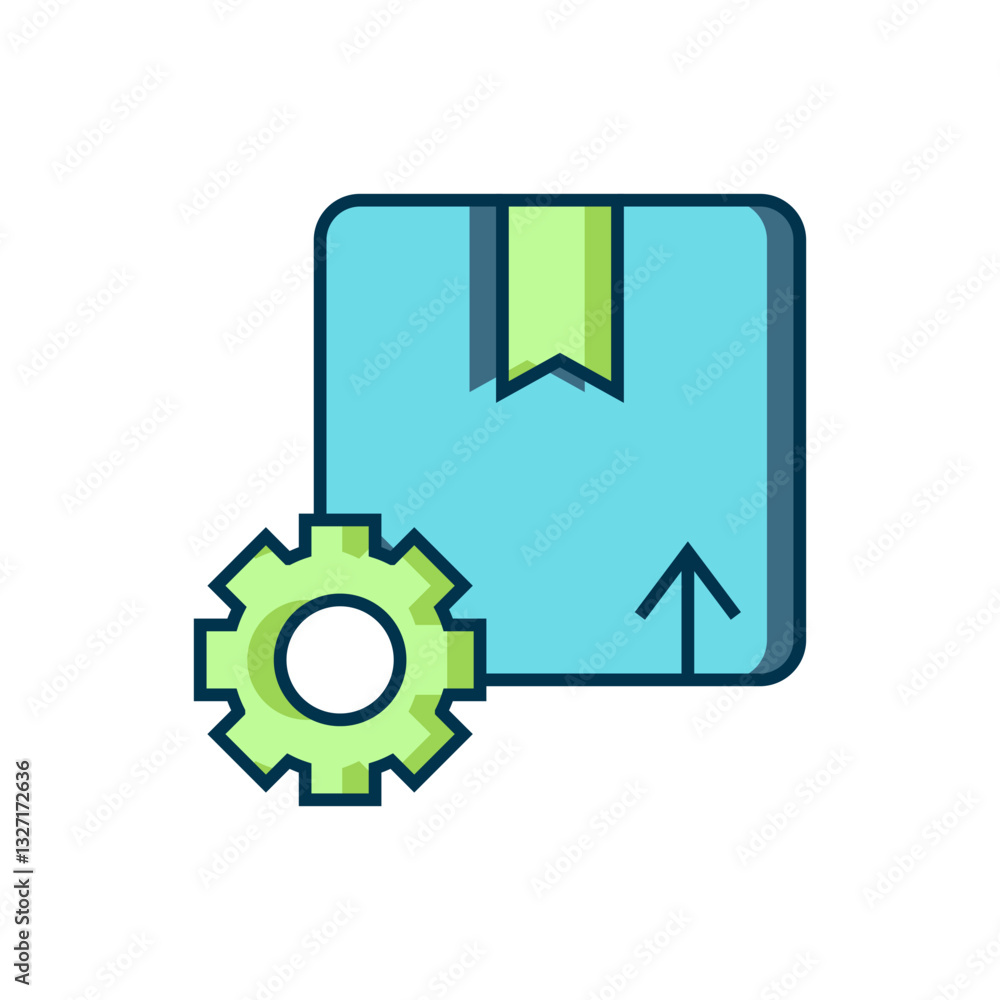 Filled outline Gear wheel with package box icon isolated on white background. Box, package, parcel sign. Delivery and packaging. Flat filled outline style with shadow. Vector Filled outline Gear wheel with package box icon isolated on white background. Box, package, parcel sign. Delivery and packaging. Flat filled outline style with shadow. Vector