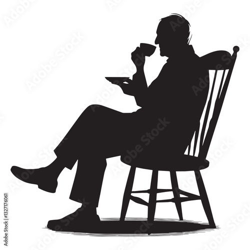 Routine Drinking Coffee Oldman silhouette, a daily moment of quiet - Oldman illustration - Minimalist Classic Ritual vector - Steady elder
