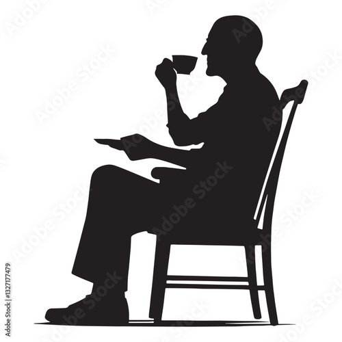 Wise Drinking Coffee Oldman silhouette, sharing stories over a hot cup - Oldman illustration - Minimalist Coffee Tradition vector - Veteran figure
