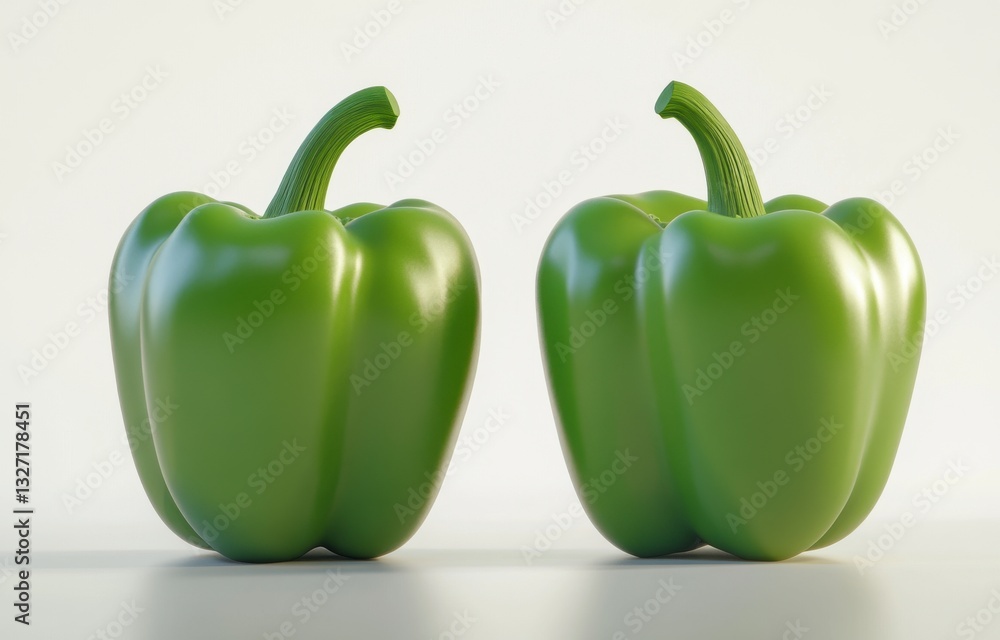 Two Glossy Green Bell Peppers on White Background Two Glossy Green Bell Peppers on White Background