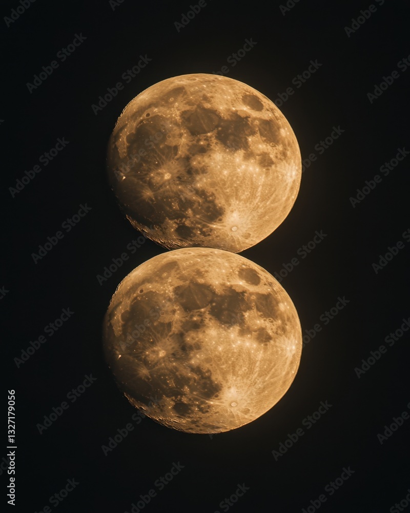 Obraz premium Two full moons in a dark sky create a captivating celestial display of lunar beauty and astronomical wonder for space exploration
