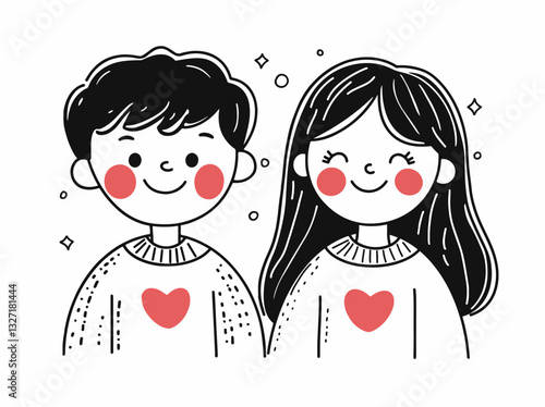 cute couple in love, portrait. vector illustration in doodle style