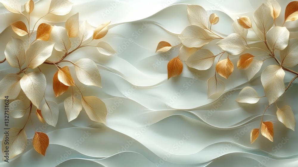 Obraz premium Abstract tree branches and leaves in neutral shades creating a flowing natural pattern for elegant design. Generative AI