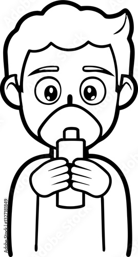 A cartoon boy holds a bottle with a playful expression on his face.