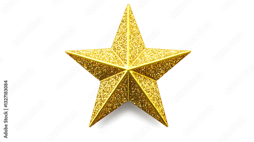 Obraz premium Sparkling Gold Star Ornament Isolated on White Background