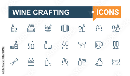 Wine icon set. Contain linear sign making, beverage, drink, wineglass, vine, brewery, wine and more. Winemaking icon set. Outline symbol collection. Signs for web and mobile app.