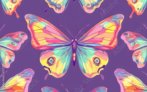 Vibrant Rainbow Butterflies Seamless Pattern
