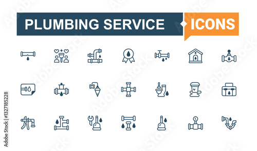Plumbing Service icon collection. Containing plumbing, plumb, bathroom, bath, water, shower and more. Plumbing vector line icon set. Editable stroke. Vector illustration.