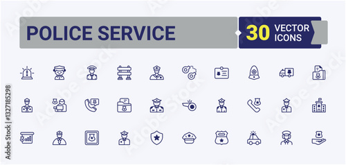 Police Service modern icons. Police icon collection. Officer ui icon set in a flat design. Flat UI icons design. Editable stroke. Vector collection.