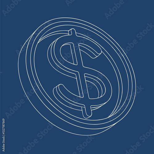 The coin with dollar sign with thin lines. Hand crafted. linear icon symbolizing finance, wealth, and currency.