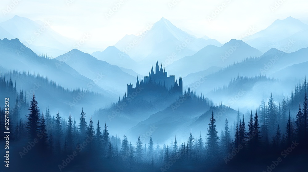 Misty Mountain Castle Landscape Misty Mountain Castle Landscape