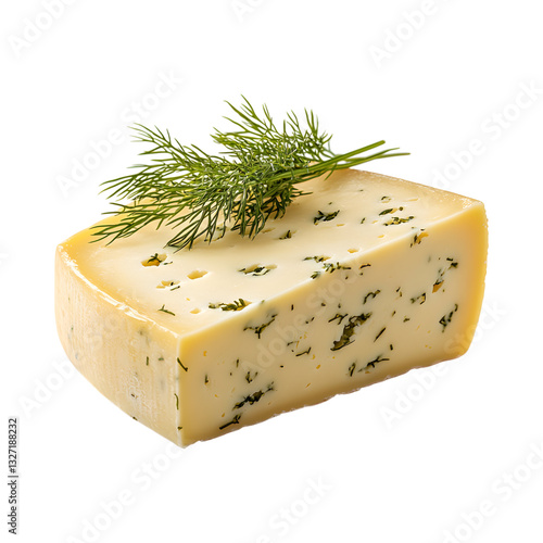 Havarti Cheese with Dill Isolated on Transparent Background