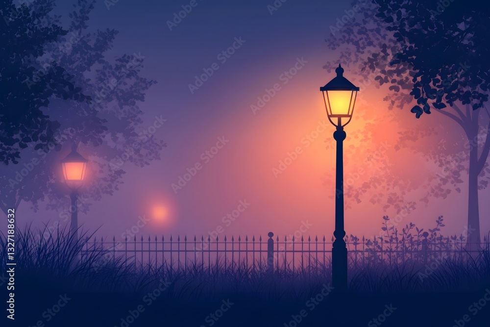 Static streetlights hanging next to the fence Static streetlights hanging next to the fence