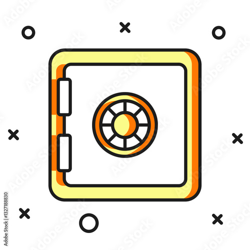 Filled outline Safe icon isolated on white background. The door safe a bank vault with a combination lock. Reliable Data Protection. Flat filled outline style with shadow. Vector