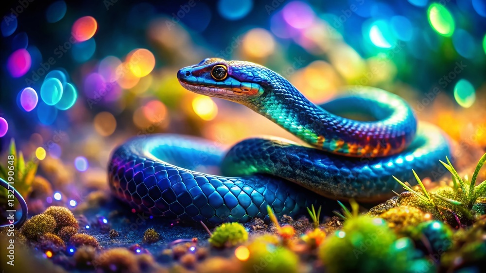 Fototapeta premium Iridescent Quantum Snake: Tilt-Shift Double Exposure Stock Photo