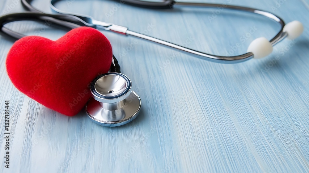 Red Heart Shape Next to a Stethoscope Symbolizing Care and Health : Generative AI Red Heart Shape Next to a Stethoscope Symbolizing Care and Health : Generative AI