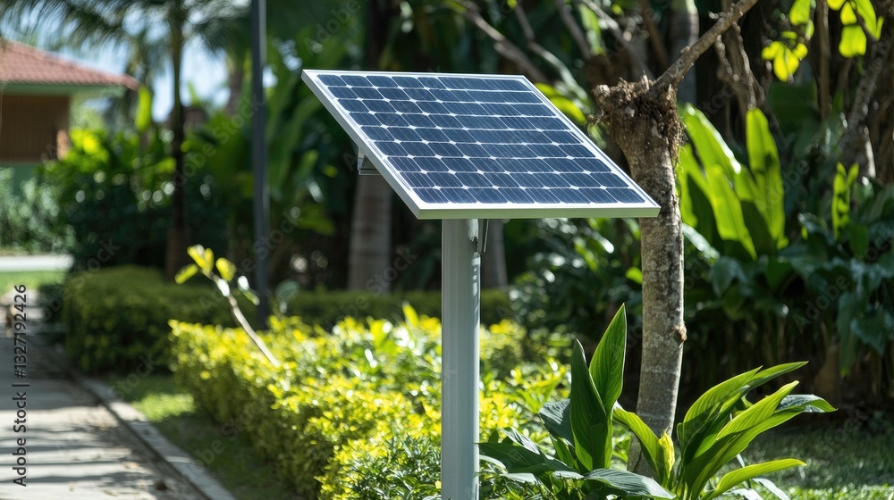 Fototapeta premium A solar-powered smart streetlight in a sustainable city environment.
