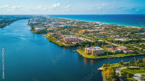 Aerial Perspective of Stuart: Charming Cityscape in Southern Florida with Panoramic Ocean View