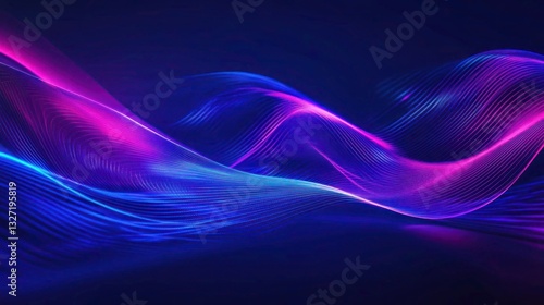 Dynamic digital wave background with flowing pink and blue light streams