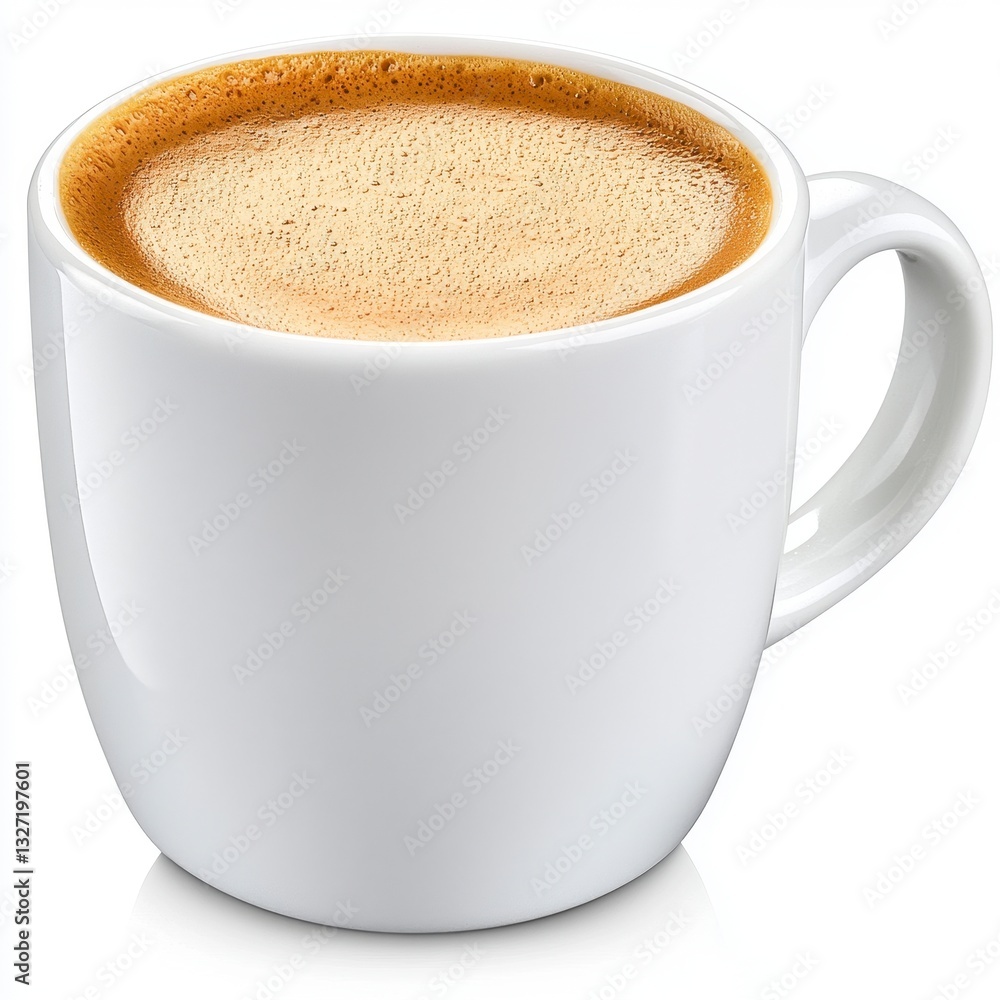 Fototapeta premium Aromatic Coffee in White Mug Close up of Frothy Espresso with Spice