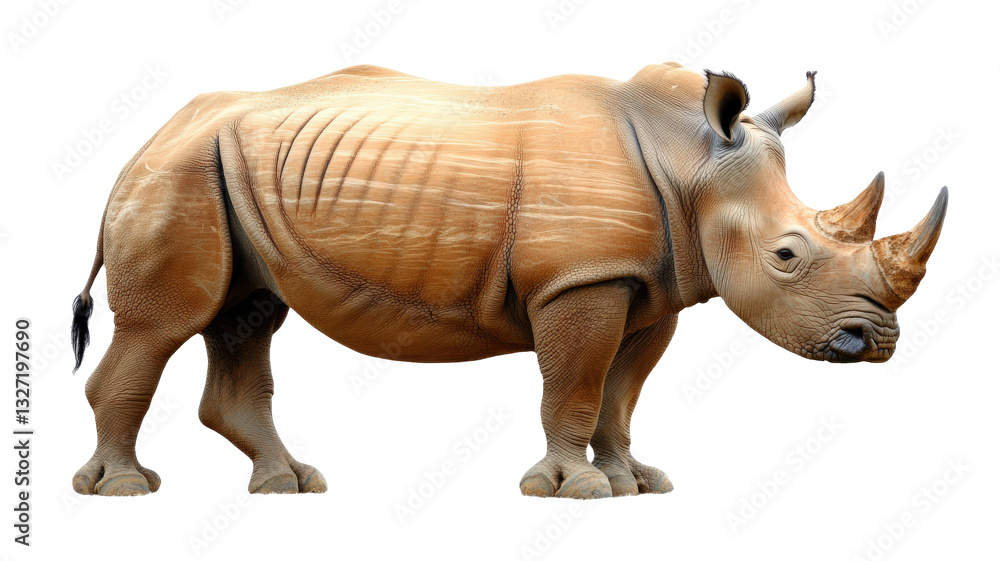Fototapeta premium Majestic Rhinoceros Portrait: Front-Facing Shot of Exotic Animal with Horn, Wildlife Nature Photography without background