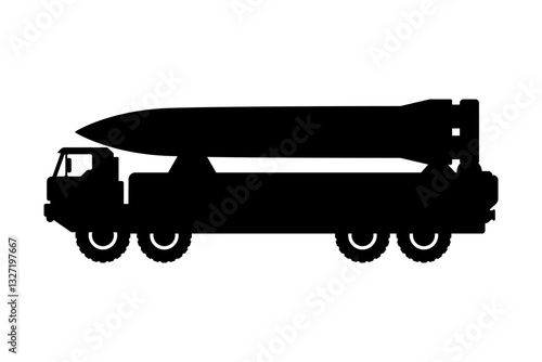 Silhouette of military truck with missile weapon system