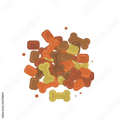Dry pet food icon, dog color kibble pile, puppy meat and vegetable pellets illustration