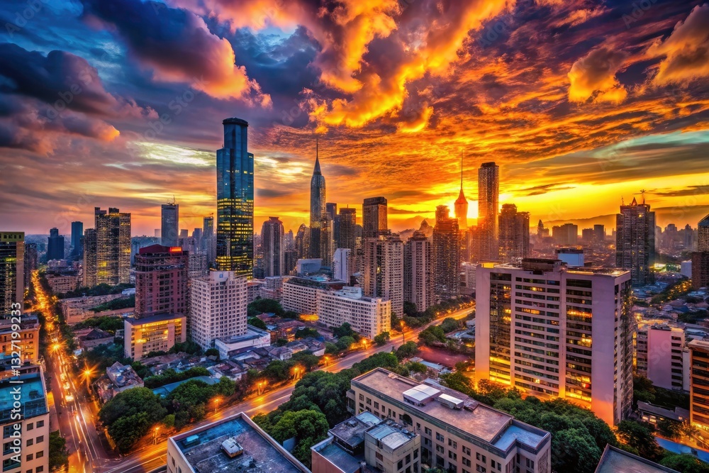 Obraz premium Urban Exploration Sunset Cityscape Photography - Twilight Skyline Views