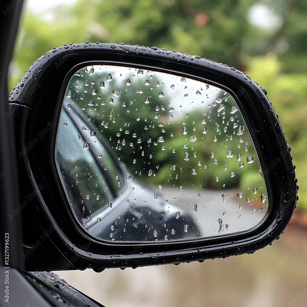 Rainy Day Car Mirror Reflection Water Drops Rainy Day Car Mirror Reflection Water Drops