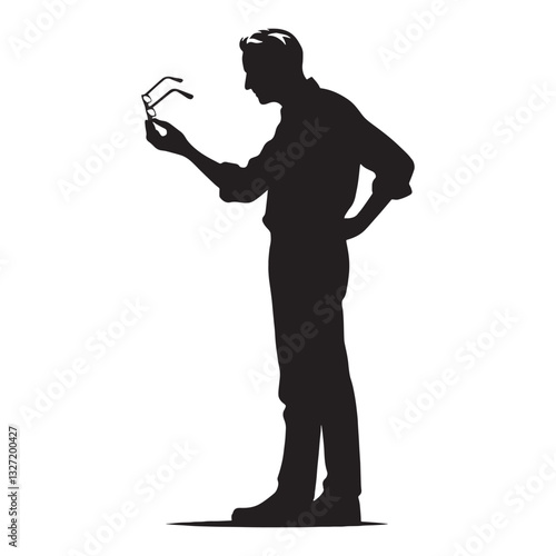 Dignified Oldman Holding Glasses silhouette, a portrait of timeless grace - Oldman illustration - Minimalist Oldman vector - Gentleman figure
