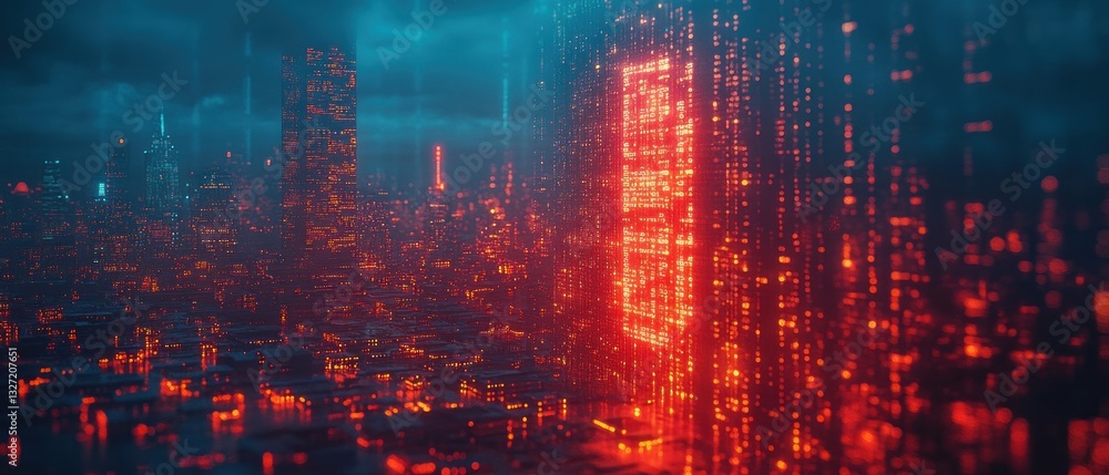 Fototapeta premium Cyberpunk Cityscape: Neon Lights and Digital Architecture