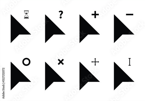 Set of Cursor Icons Representing Various Actions and States Vector Illustration