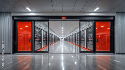 Entrance to a Modern Data Center  Sleek Design and High-Tech Infrastructure
