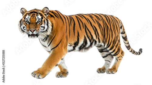 Wallpaper Mural Majestic Tiger Strutting on White Background - Full Body Shot Wildlife Photography no background Torontodigital.ca