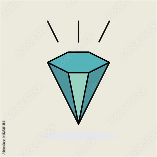 Minimalist Geometric Artwork Featuring a Bright Turquoise Diamond Icon on Light Background