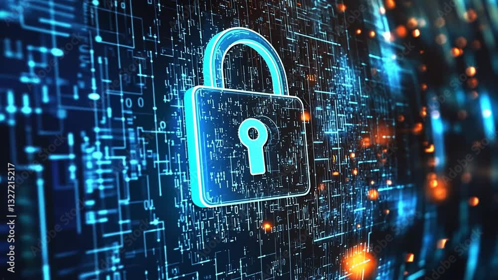 Digital security concept showcasing a padlock surrounded by complex network connections Digital security concept showcasing a padlock surrounded by complex network connections