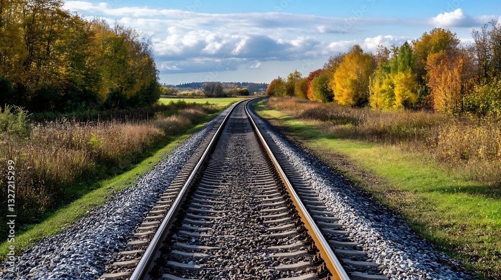 Tranquil Railway Tracks Winding Through Vibrant Autumn Landscape : Generative AI Tranquil Railway Tracks Winding Through Vibrant Autumn Landscape : Generative AI