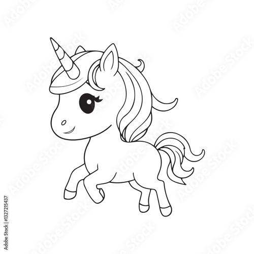 Cute cartoon horse head silhouette with flowing mane