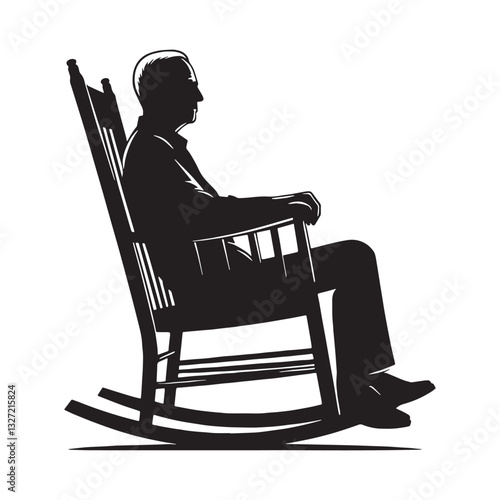 Gentlemanly Old Man Sitting in a Rocking Chair silhouette, exuding class and poise - Old Man illustration - Minimalist Old Man vector - Classic figure
