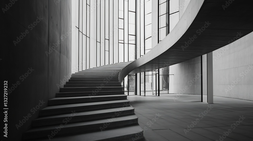 Fototapeta premium Stunning modern spiral staircase interior design with natural light and sleek architecture : Generative AI