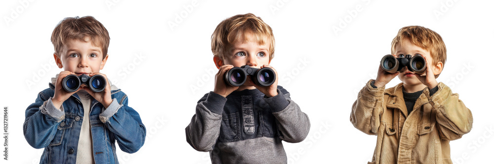 Curious Boy Holding Binoculars and Looking at Nature Isolated on transparent Background Curious Boy Holding Binoculars and Looking at Nature Isolated on transparent Background