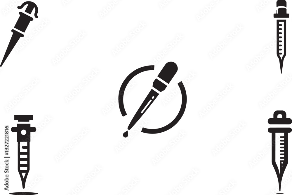 Set of Simple Black and White Laboratory Pipette Icons Set of Simple Black and White Laboratory Pipette Icons