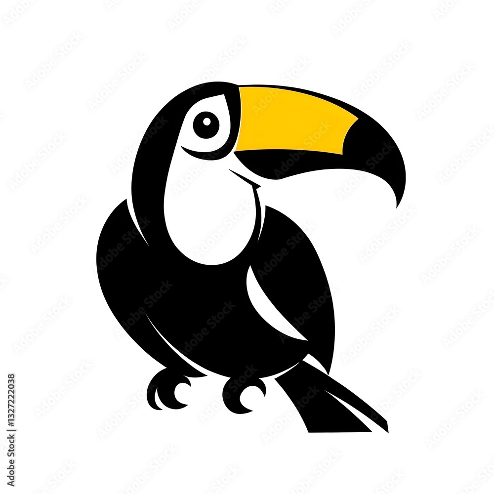 Naklejka premium Exotic Toucan Bird Emblem: A stylized image of a toucan, featuring its distinctive large yellow and black beak. conveying the vibrant personality of a captivating tropical bird