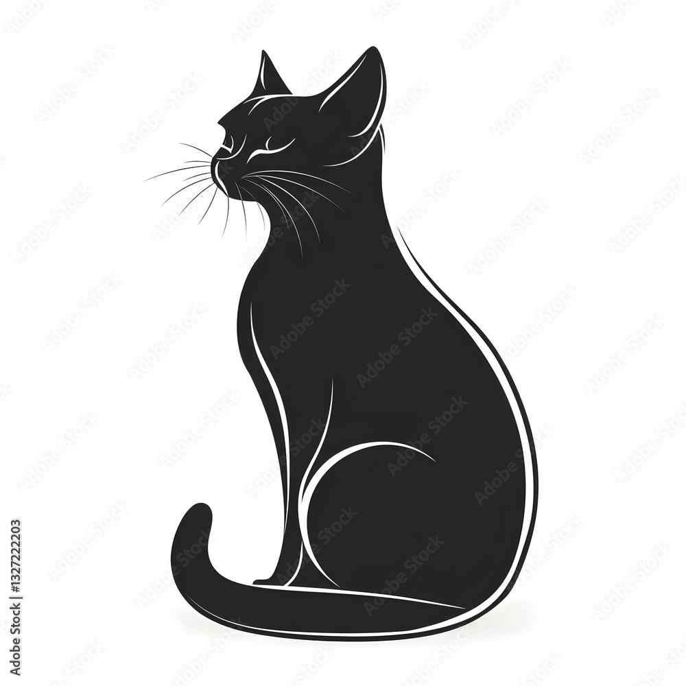 Silhouette of a Regal Cat: A sleek black cat sits gracefully in a side profile, exuding an air of elegance and poise. Its eyes are gently closed, adding a touch of serenity to its majestic presence. Silhouette of a Regal Cat: A sleek black cat sits gracefully in a side profile, exuding an air of elegance and poise. Its eyes are gently closed, adding a touch of serenity to its majestic presence.
