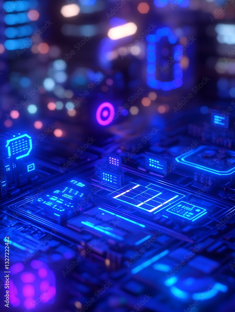 Abstract representation of futuristic technology with vibrant blue components Abstract representation of futuristic technology with vibrant blue components